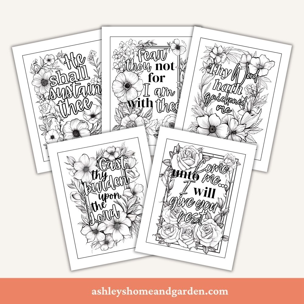 Floral coloring pages with King James Bible verses